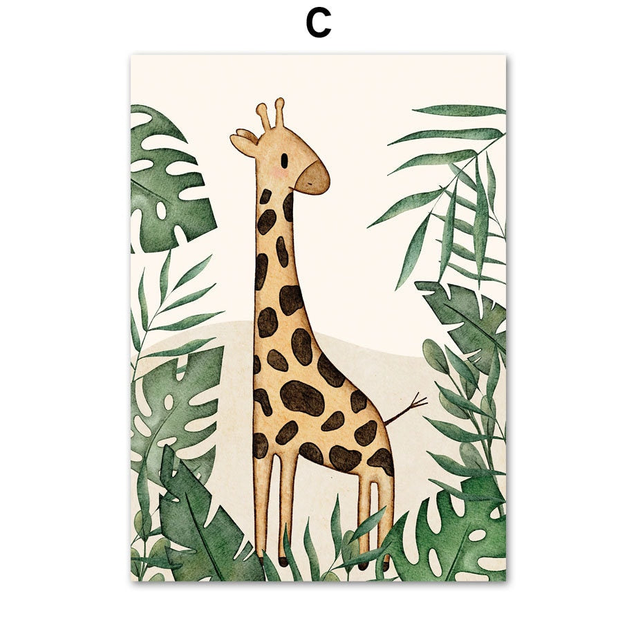 Charmantes Giraffen-Poster von justgoodmood, ideal für die Wanddekoration im Kinderzimmer, bringt Farbe und Lebensfreude in das Kinderzimmer.