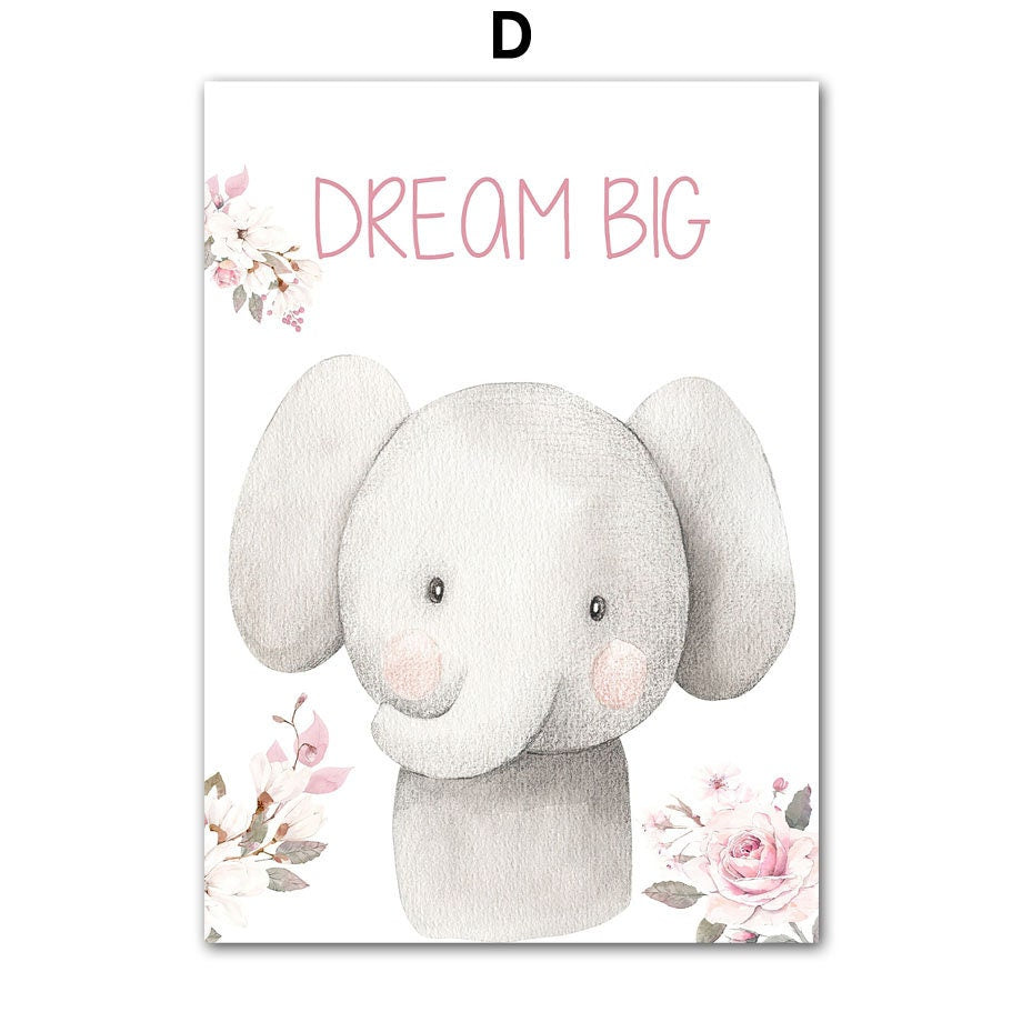Niedliches Elefantenposter mit der Aufschrift 'DREAM BIG' für das Kinderzimmer, ideal für Wanddeko, von justgoodmood.