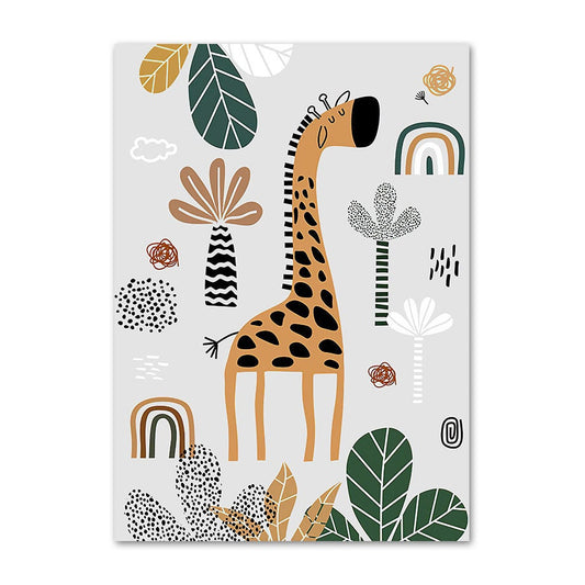 Niedliches Giraffen-Poster für Kinderzimmer, perfekt für kleine Abenteurer. Persönlich gestaltetes Kunstwerk von justgoodmood, Poster Kinderzimmer Tiere Dschungel Wald.