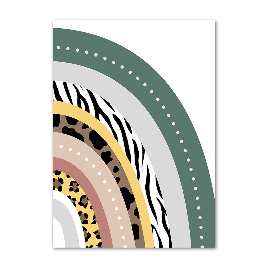 Wunderschönes Regenbogen-Poster in sanften Farben für das Kinderzimmer, erstellt von justgoodmood, Teil der personalisierbaren 'Tiere Dschungel Wald' Kollektion.