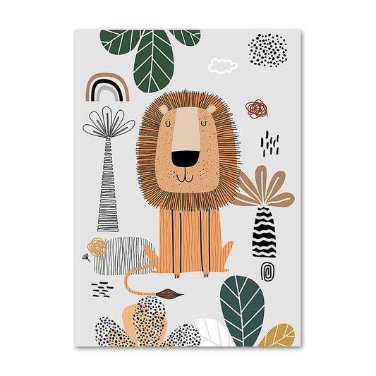 Bezauberndes Dschungeltier-Poster mit einem fröhlichen Löwen, ideal für das Kinderzimmer. Von justgoodmood, Poster Kinderzimmer Tiere Dschungel Wald I Name Personalisiert.