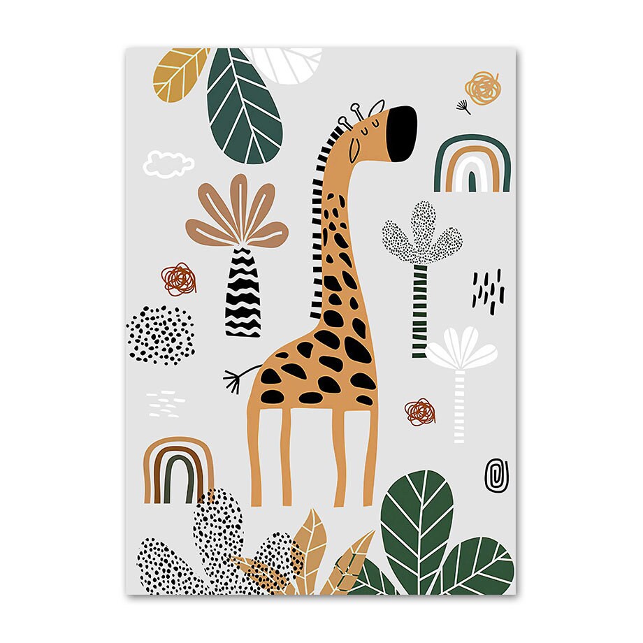 Faszinierendes Poster eines Giraffen im Dschungel, perfekt für die Wanddekoration im Kinderzimmer. Von justgoodmood, Poster Kinderzimmer Tiere Dschungel Wald I Name Personalisiert.
