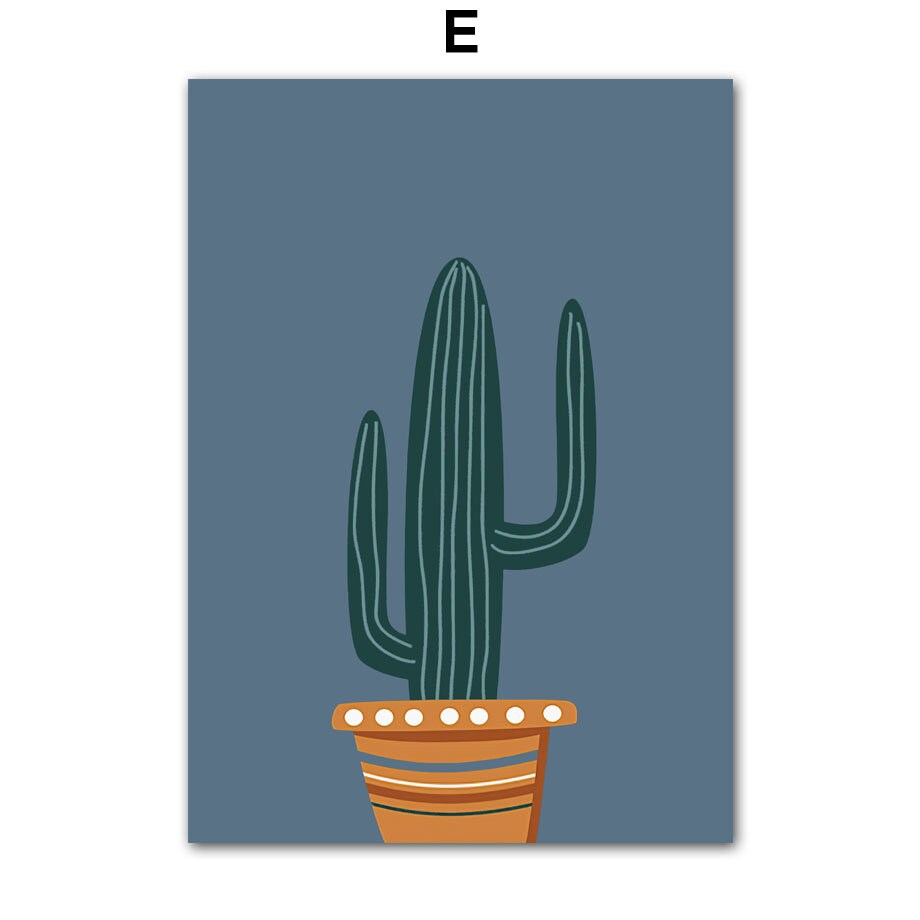 Niedliches Pflanzenmotiv mit einem hohen Kaktus in einem Tontopf, perfekt für junges Design. Hochwertige Wandbilder von justgoodmood - Poster Kinderzimmer Alpaka Regenbogen Kaktus.