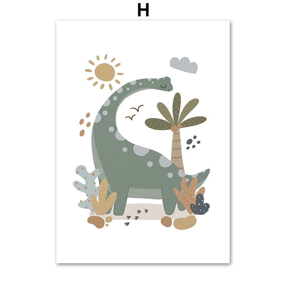 Charmantes Dinosaurier-Poster für das Kinderzimmer von justgoodmood. Diese Illustration zeigt einen freundlichen Dinosaurier, ideal für eine fröhliche Raumdekoration.