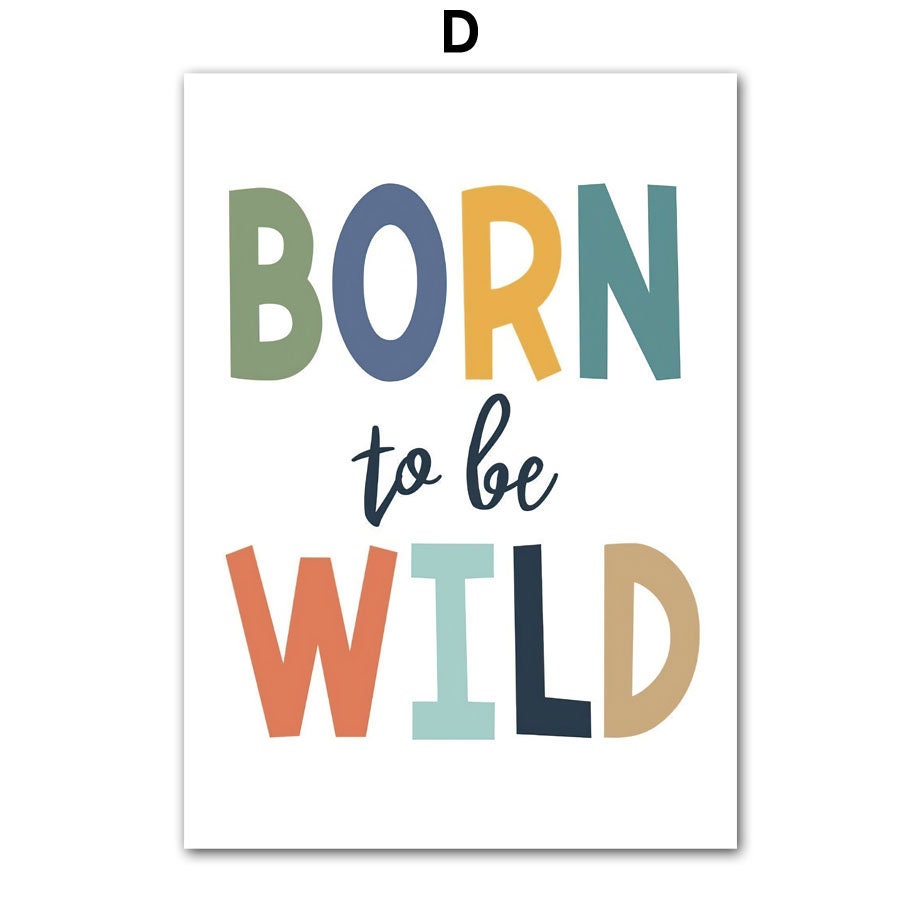 Buntes Wandkunstplakat "Born to be wild" für Kinderzimmer von justgoodmood, ideal zur Dekoration und Förderung der Fantasie