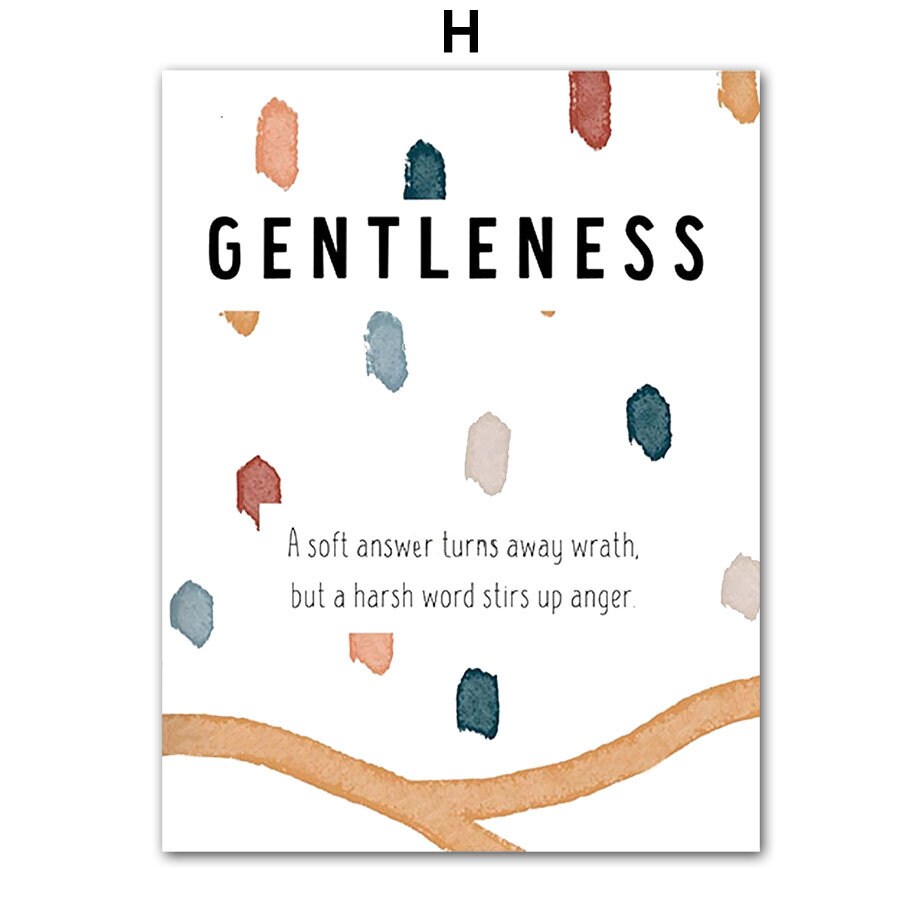 Fröhliches Poster von justgoodmood mit dem Titel 'Sanftmut' - ein bunter Entwurf mit sanften Farbtönen und einer liebevollen Botschaft. Tolle Wahl für kreative Kinderzimmer.