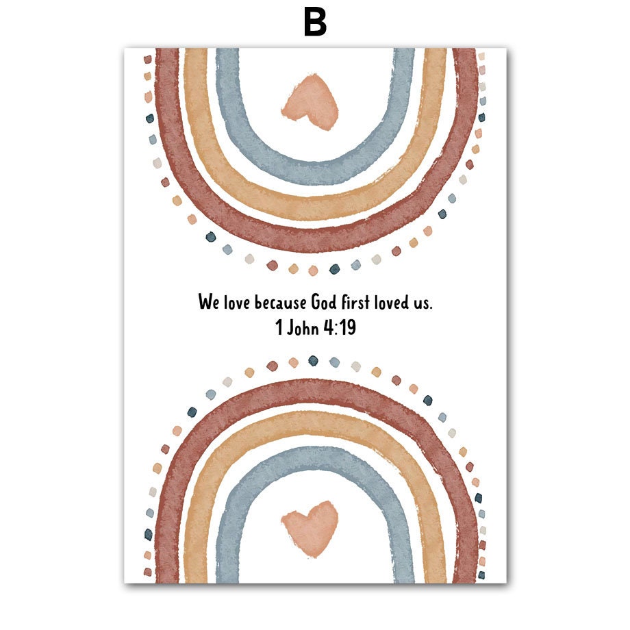 Schönes Poster von justgoodmood mit dem Zitat über die Liebe Gottes, ergänzt durch sanfte Pastellfarben - Kinderzimmer Wanddeko. Titel: Poster Kinderzimmer Herz Kreuz.