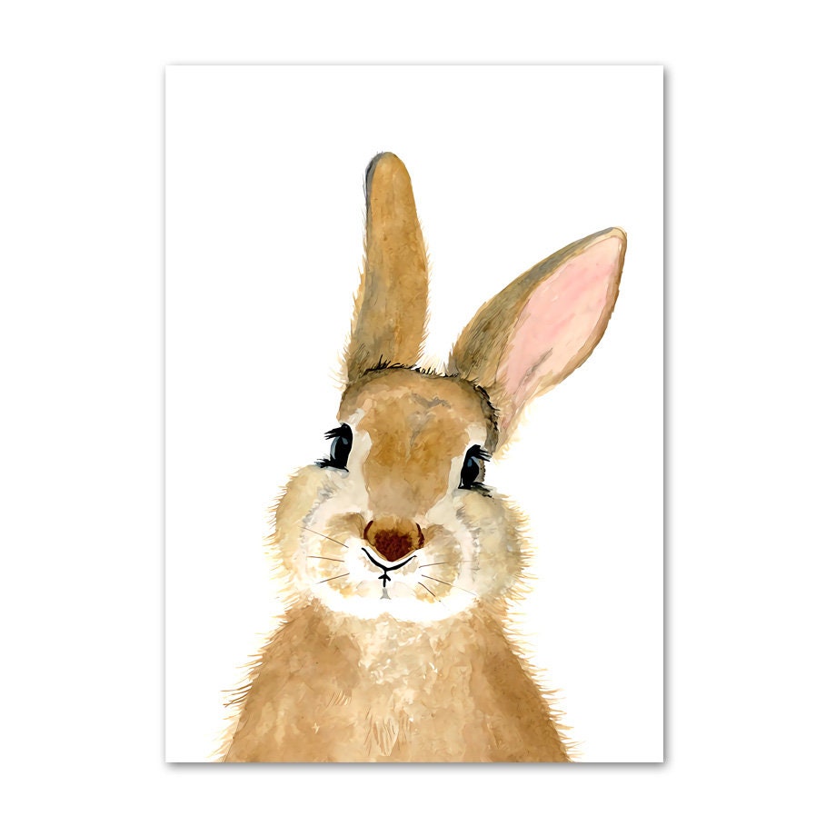 Niedliches Poster eines Hasen, ideal für Kinderzimmer, von justgoodmood. Poster Kinderzimmer Tiere Fuchs Elefant Bär Hase Zebra.