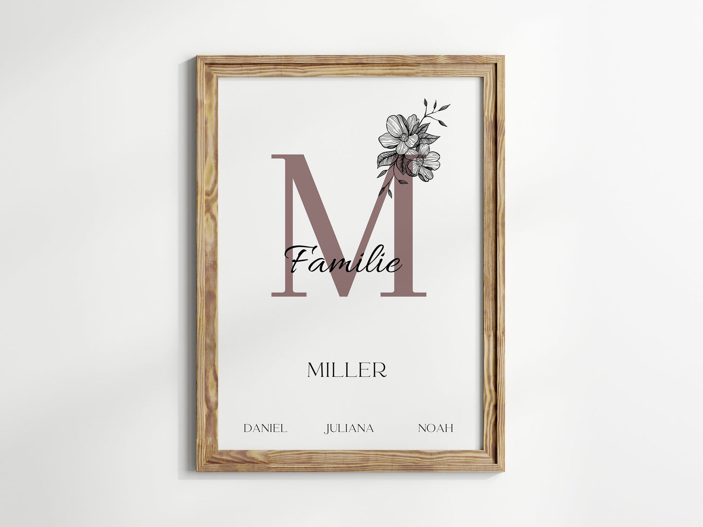 Kreatives Familienposter von justgoodmood mit dem Titel 'Poster Familie Personalisiert Namen'. Schöner Rahmen und ansprechendes Design, ideal für Familienzimmer.