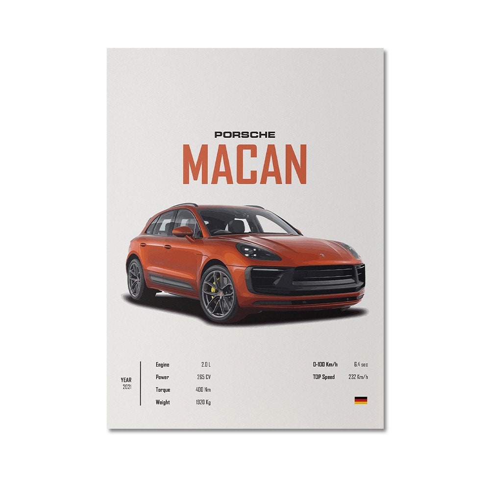 Atemberaubendes Porsche Macan Poster von justgoodmood - eine elegante Wanddekoration für jeden Raum. Perfekt als Geschenk!