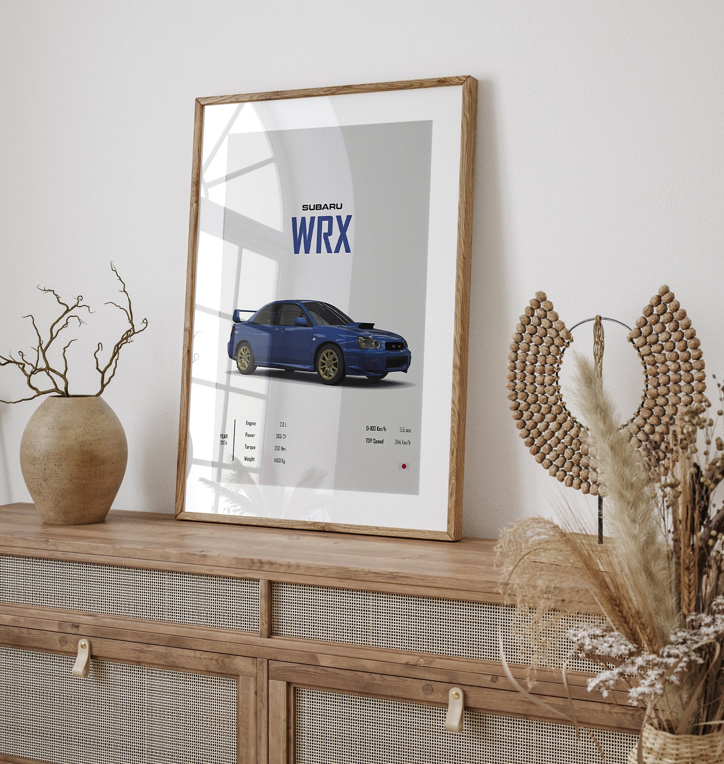 Poster Sportwagen BMW LOTUS SUBARU Klassiker Legenden von justgoodmood. Enthält das Subaru WRX Modell, ideal für Auto-Fans als Wandkunst.