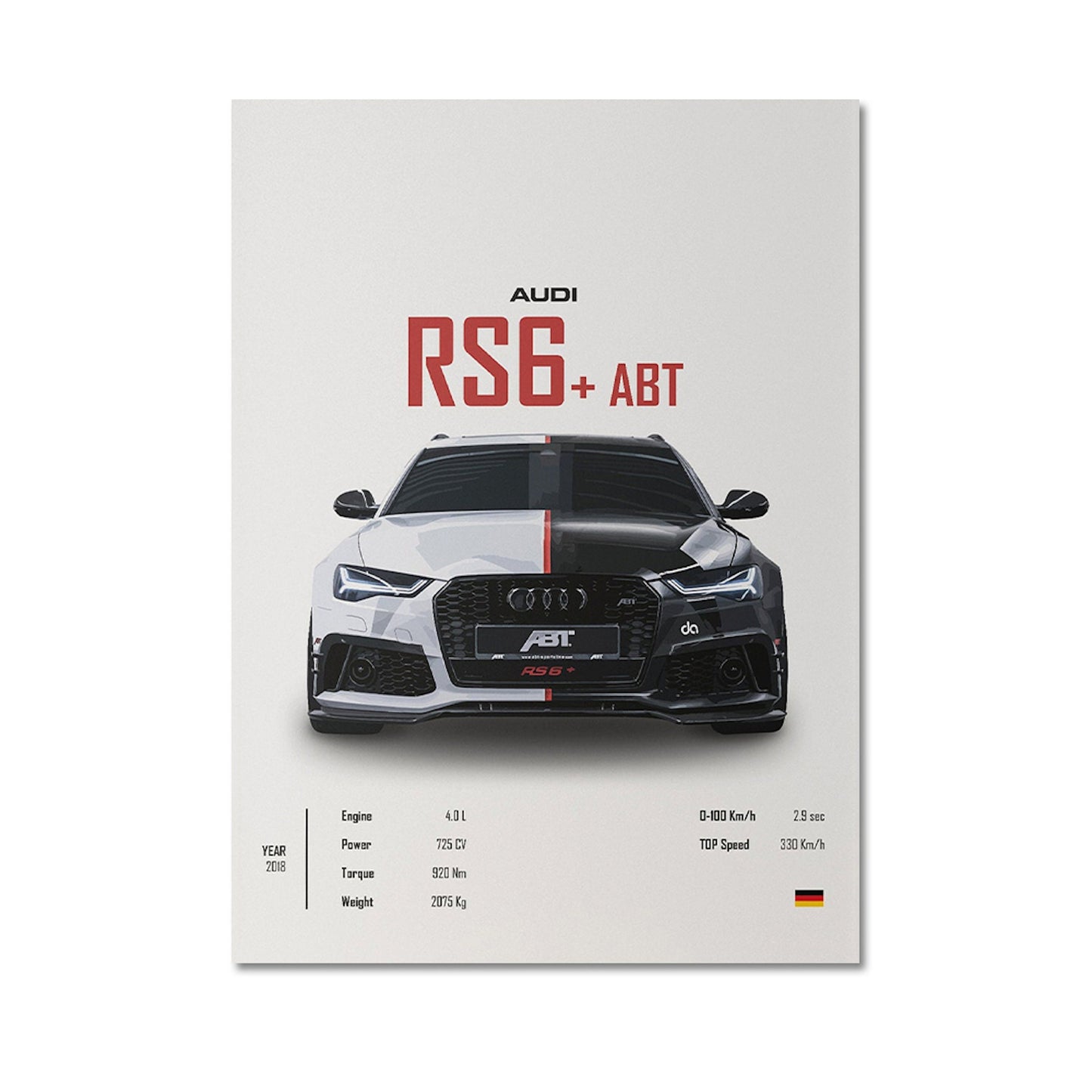 Beeindruckendes Audi RS6+ ABT Poster von justgoodmood, zeigt das elegante Design und die beeindruckenden Leistungsdaten – eine großartige Wanddekoration für Autofans!