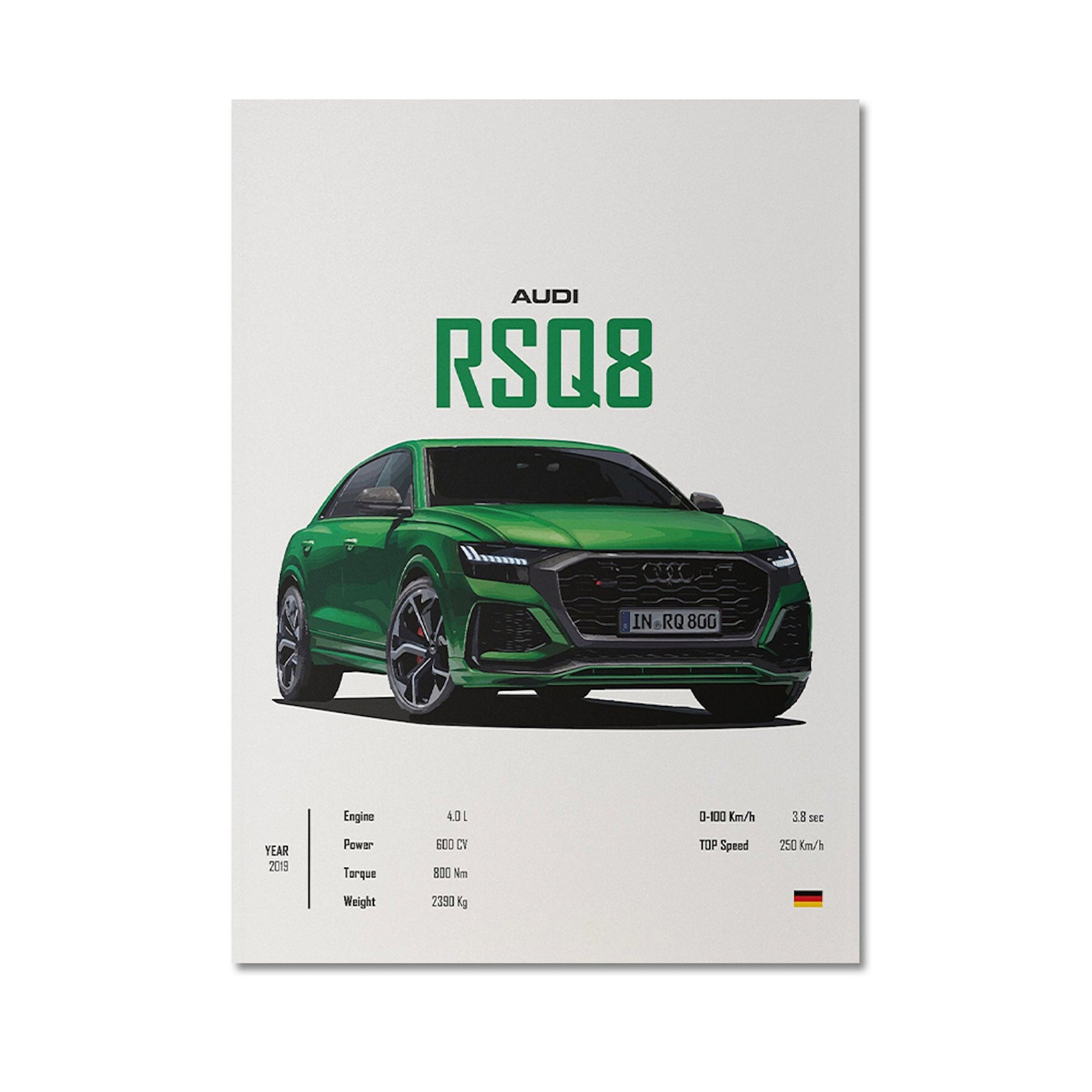Schickes Audi RSQ8 Poster von justgoodmood, kombiniert elegantes Design mit beeindruckenden Leistungsdaten – das ideale Geschenk oder zur Verschönerung deiner Wände!