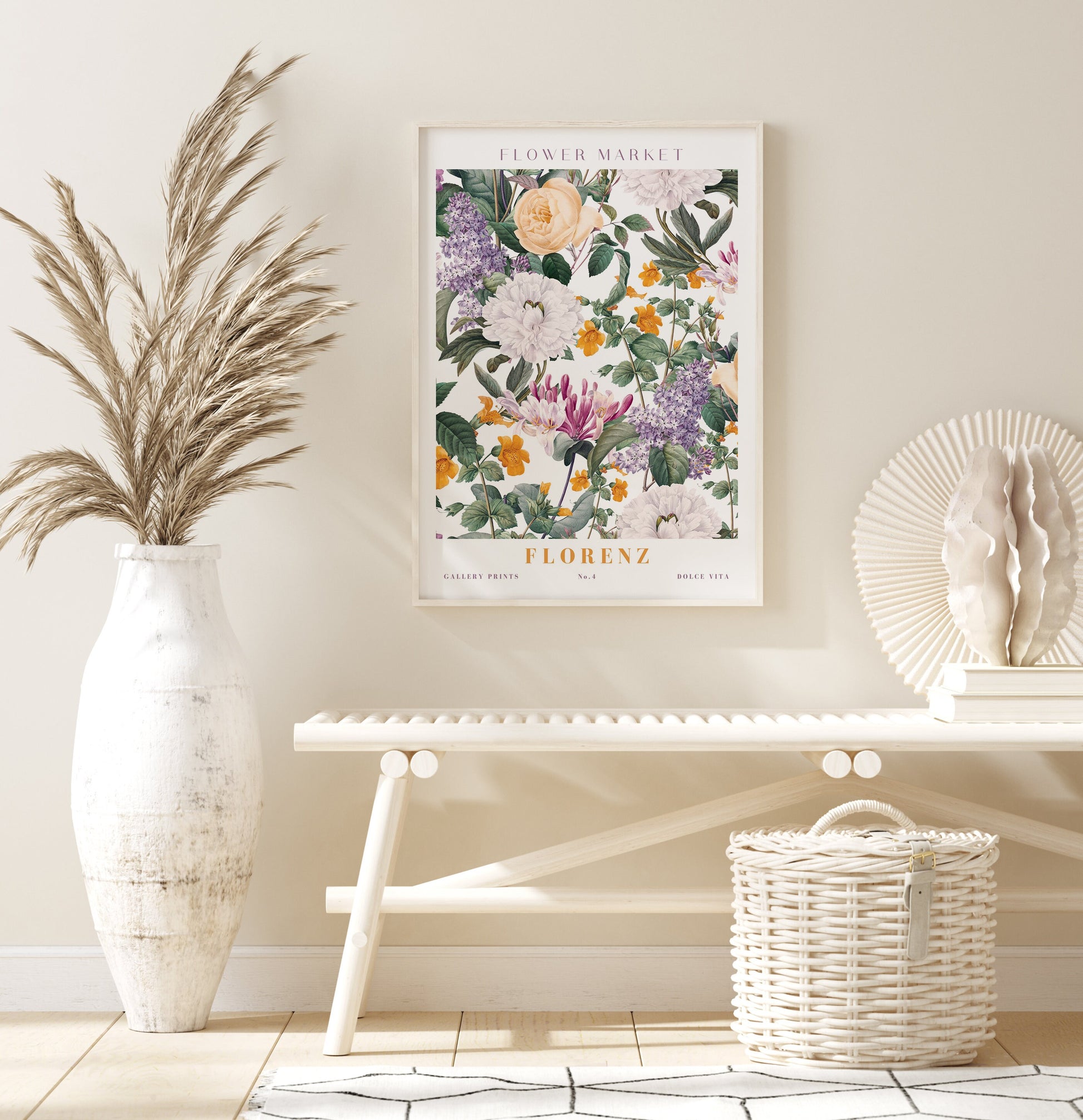 Das schöne Poster Flower Market Blumen Edition V3 von justgoodmood zeigt eine harmonische Anordnung von Blumen, ideal für jede Wohnung.