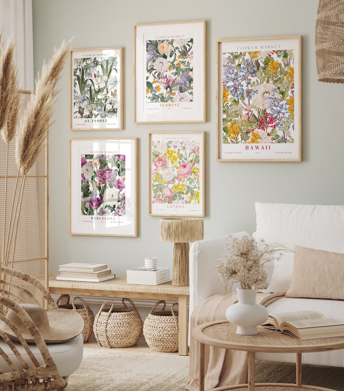 Poster Flower Market Blumen Edition V3 | Botanische Wand Kunst I Wandbilder Wohnzimmer Küche Schlafzimmer Flur | Kunst Druck I ohne Rahmen