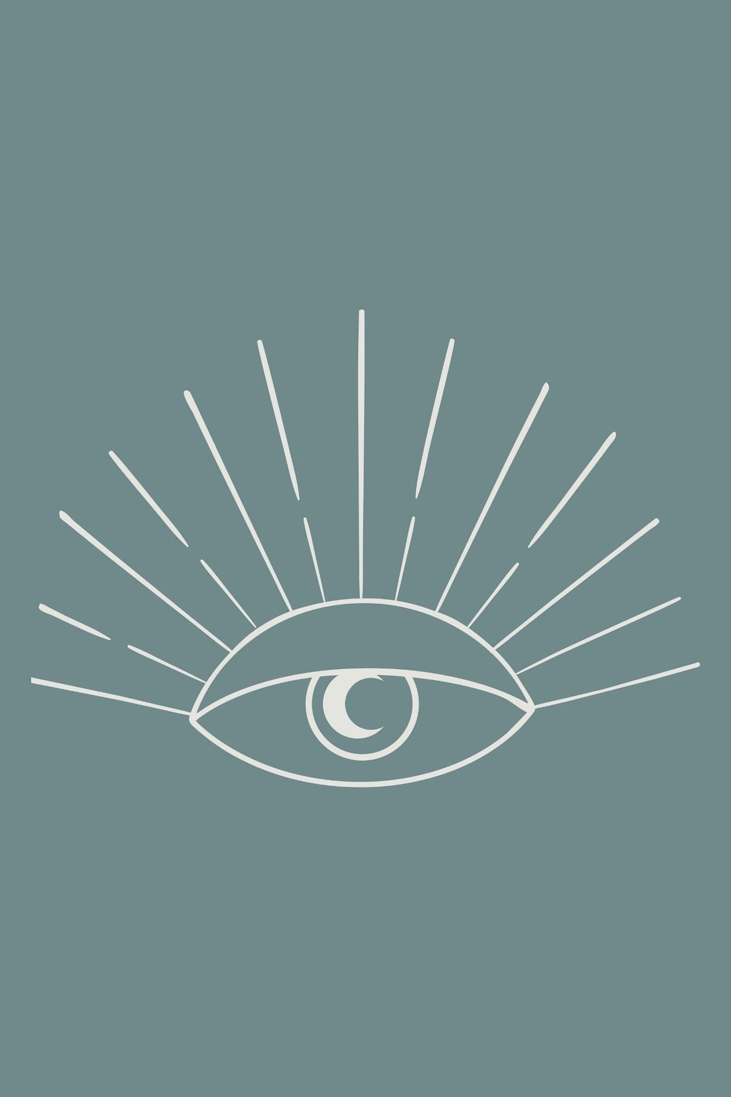 Kreatives Boho Modern Minimalistisch Plakat von justgoodmood, das ein stilvolles Auge mit strahlenden Linien zeigt.