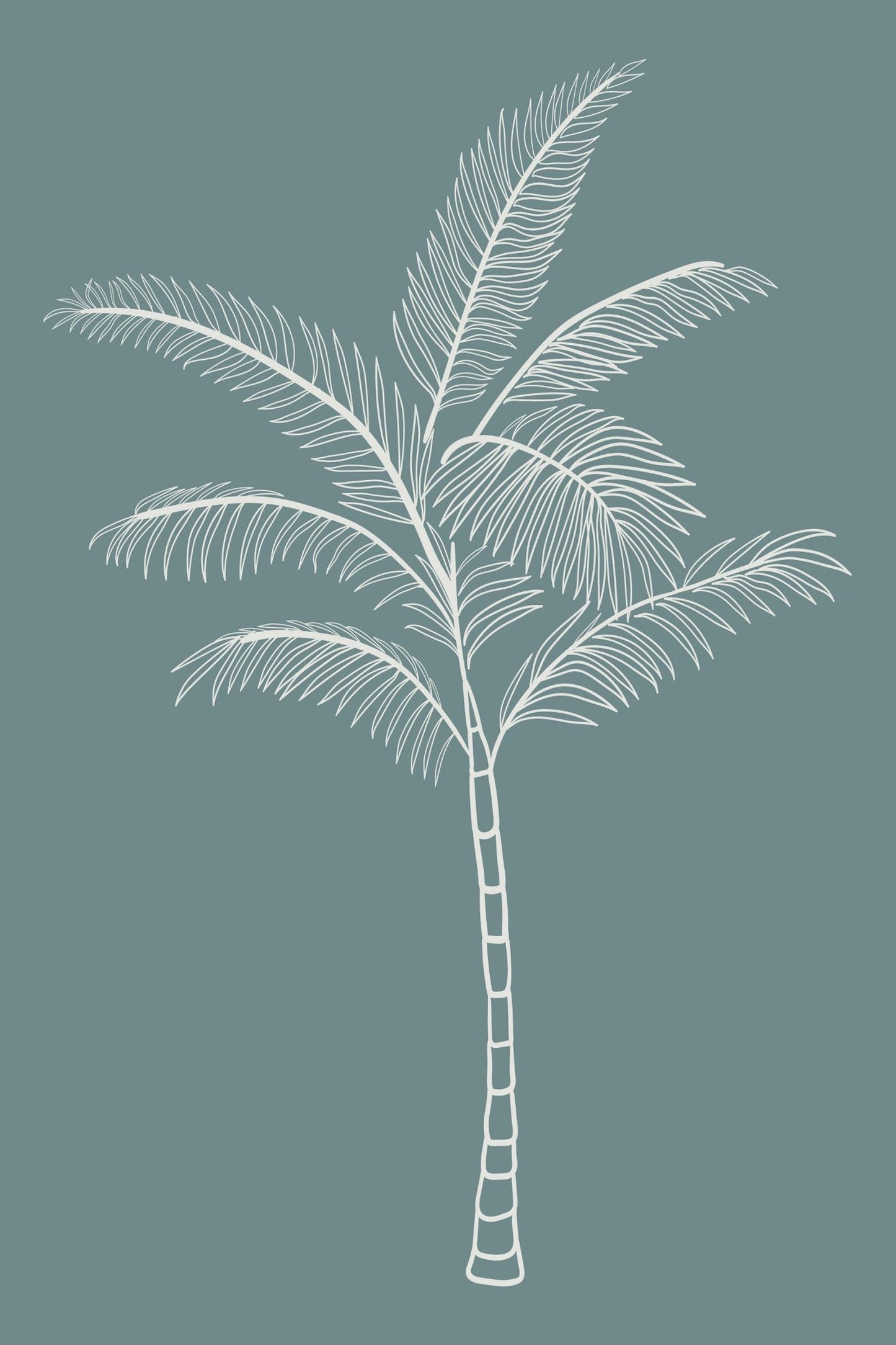 Illustration einer stilvollen Palme auf grünem Hintergrund, ideal für einen Boho Modern Minimalistisch Kunstdruck von justgoodmood. Verleihen Sie Ihrem Raum mit dieser einzigartigen Wanddeko einen Hauch von Eleganz und Stil!