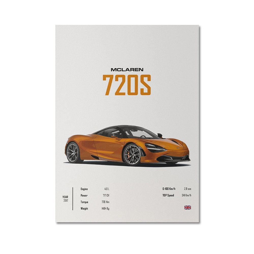 Stylisches McLaren 720S Poster von justgoodmood - ideal für Autoliebhaber und moderne Wanddekoration. Perfekte Geschenkidee!