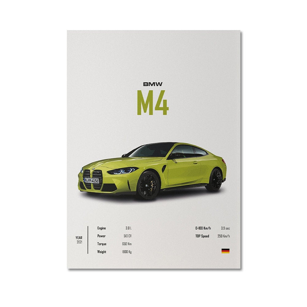 Berauschendes BMW M4 Poster von justgoodmood - ein Muss für jeden Autofreund und perfekt als kreative Wandgestaltung!