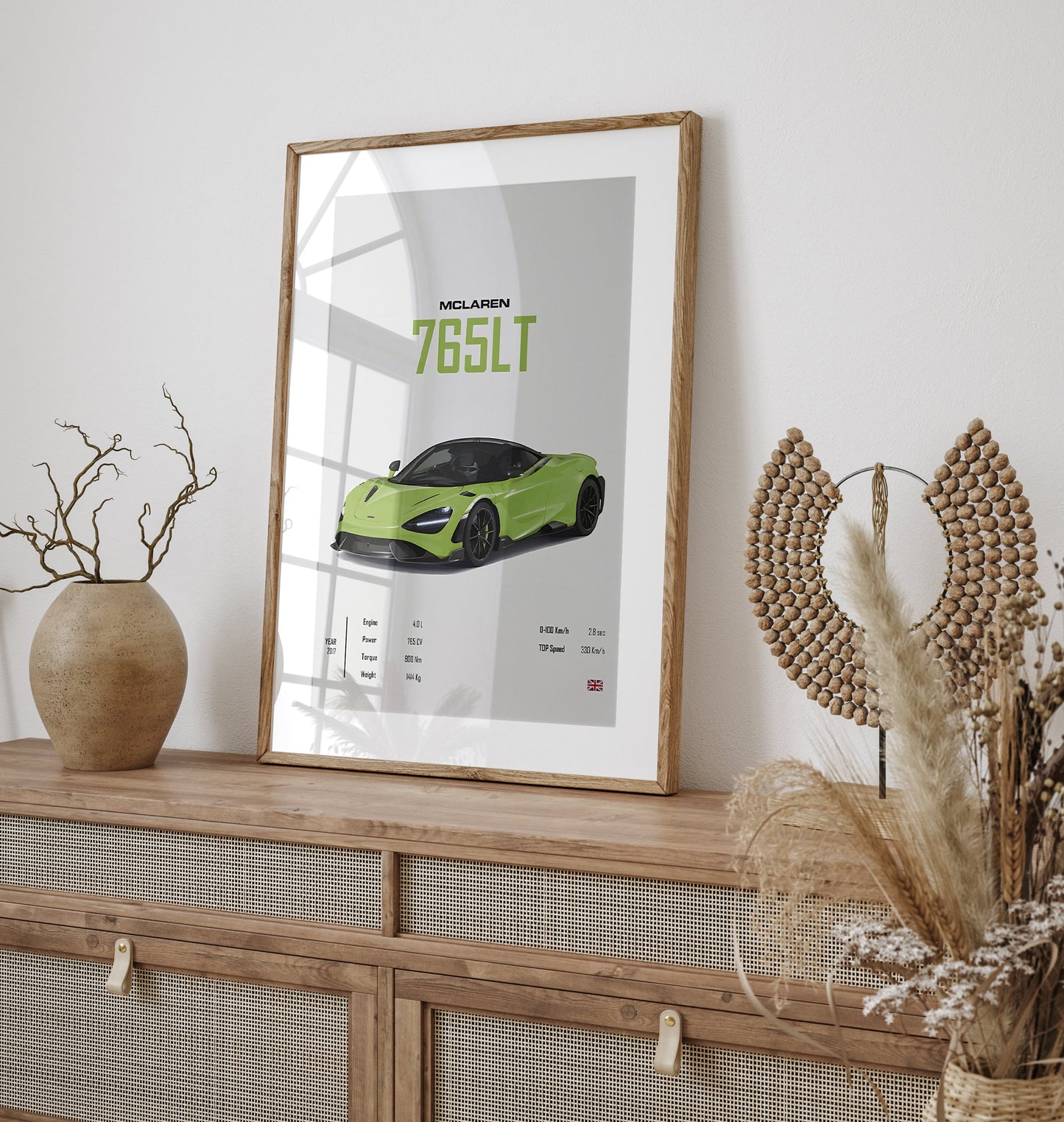 Hochwertiges Poster des McLaren 765LT, präsentiert von justgoodmood. Ideal für Auto-Enthusiasten als Wanddeko für Wohnzimmer oder Büro.