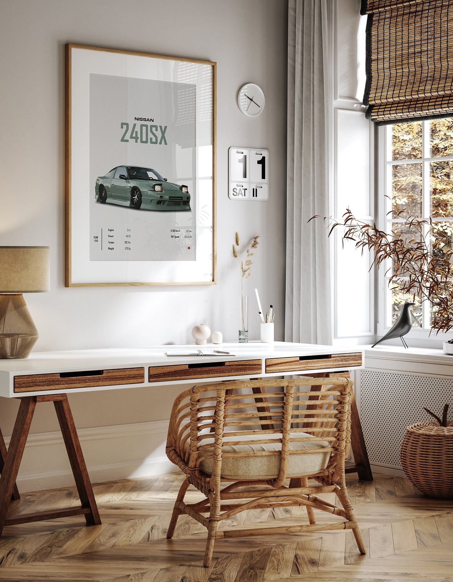 Stylisches Wohnambiente mit dem NISSAN 240SX Poster von justgoodmood. Perfekte Wanddekoration für Auto-Enthusiasten!