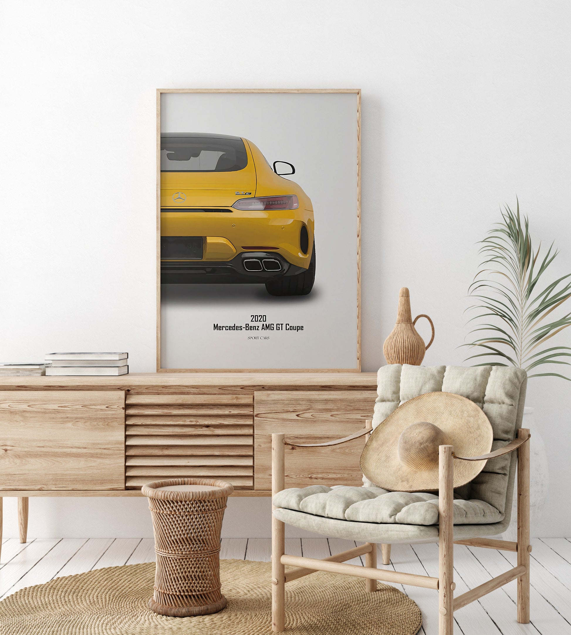 Stylisches Poster des Mercedes-Benz AMG GT Coupe 2020 von justgoodmood - ideal für Autoenthusiasten und perfekte Wanddekoration für Wohnzimmer und Büro.