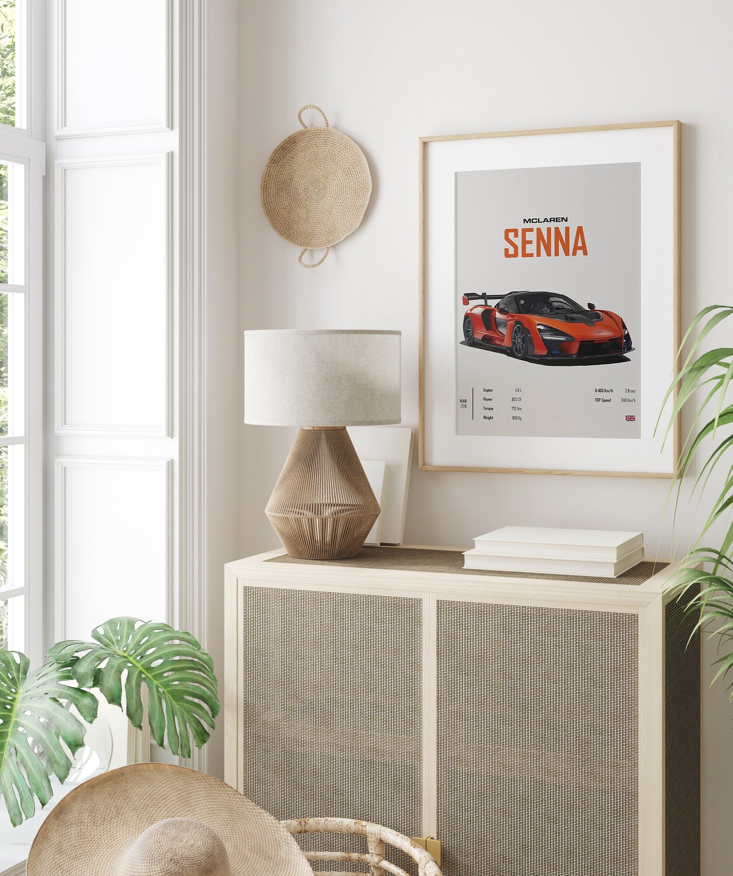 Stylisches Poster des McLaren Senna in einem modernen Wohnambiente; perfektes Geschenk von justgoodmood, Poster Sportwagen LAMBORGHINI Murcielago Svj MCLAREN Senna Sportauto I Geschenk für ihn I Wohnzimmmer & Büro I Wand Deko I Print ohne Rahmen.