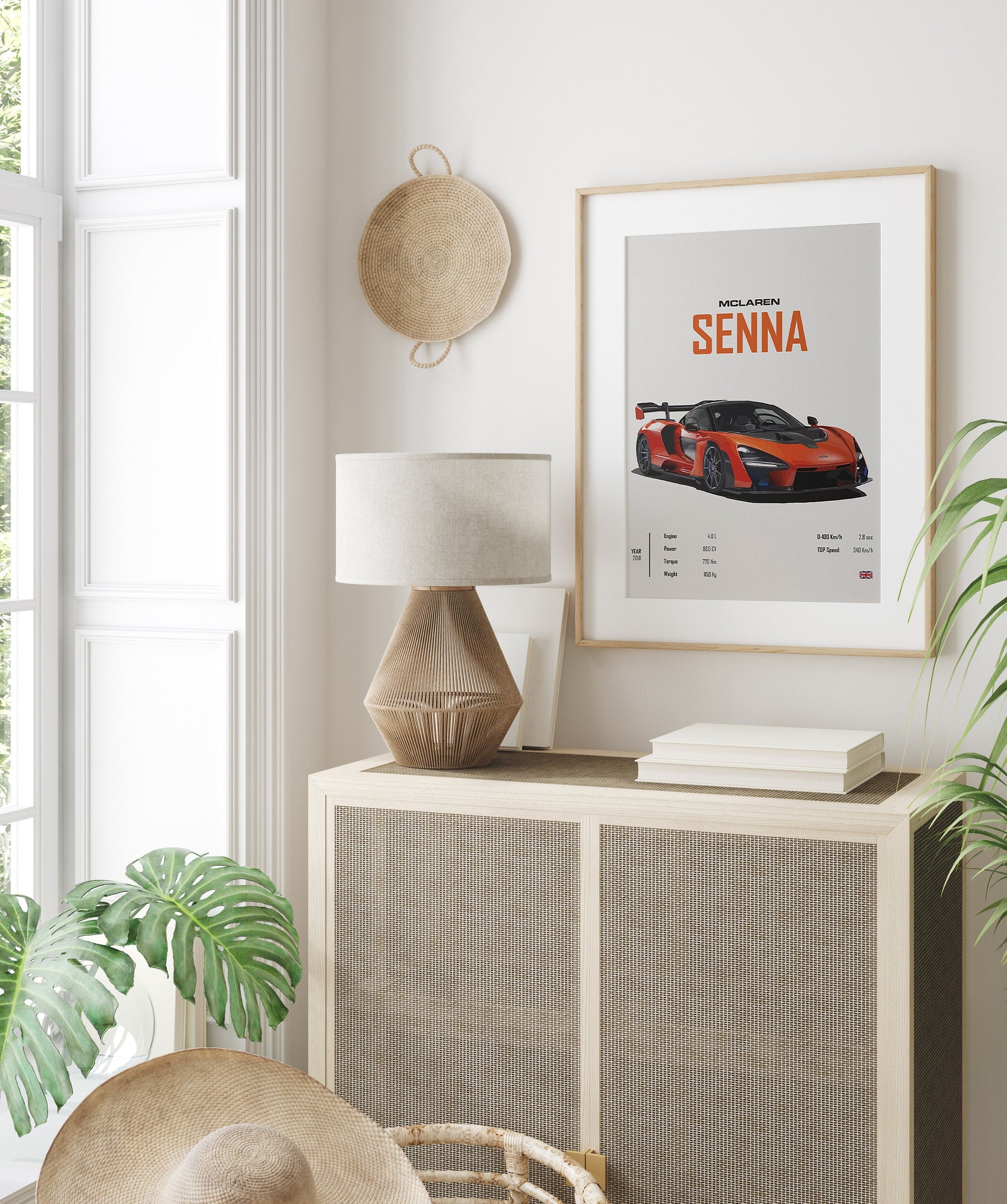 Stylisches Poster des McLaren Senna in einem modernen Wohnambiente; perfektes Geschenk von justgoodmood, Poster Sportwagen LAMBORGHINI Murcielago Svj MCLAREN Senna Sportauto I Geschenk für ihn I Wohnzimmmer & Büro I Wand Deko I Print ohne Rahmen.