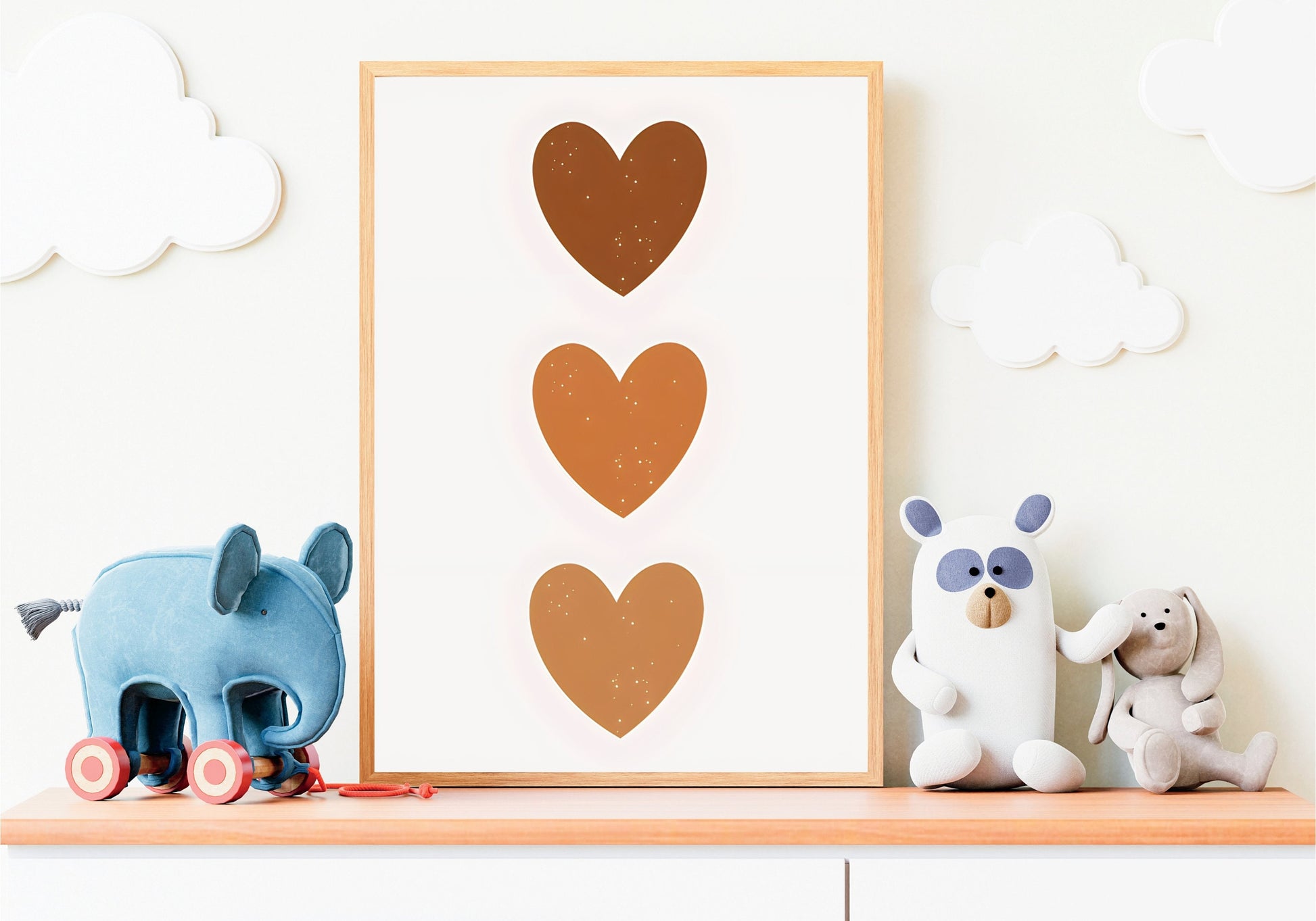 schöne Herzposter für Kinderzimmer von justgoodmood - Poster Kinderzimmer Bilder Sonnenstrahlen Blumen Regenbogen Regen Herzen Mond Berge Gute Nacht I Wand Deko I Deko Print ohne Rahmen.