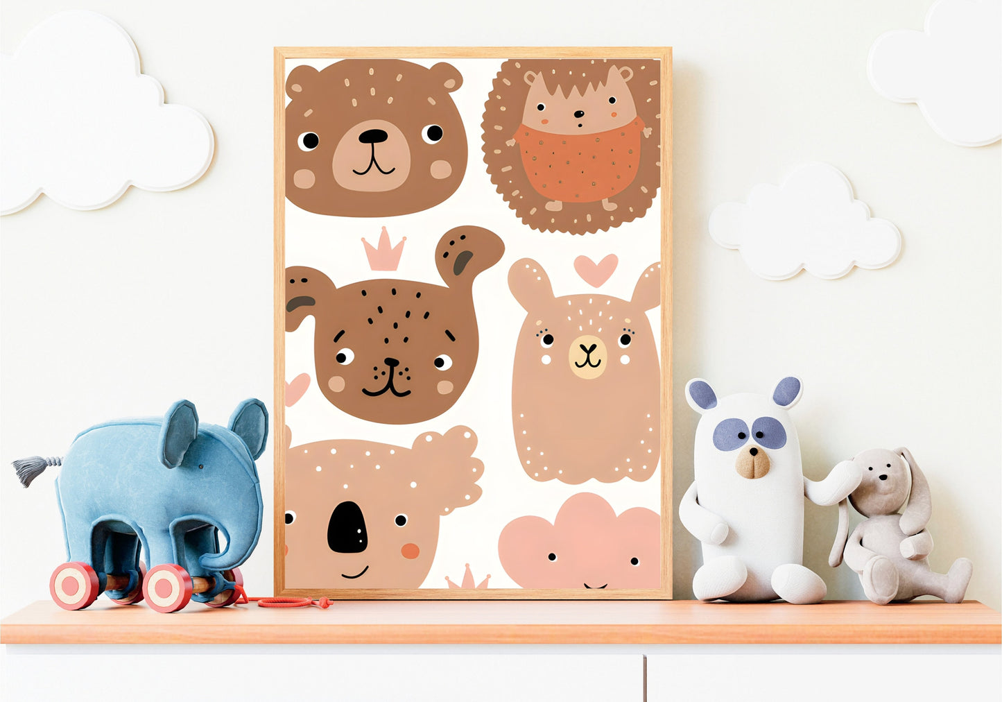 niedliche Tierillustrationen für Kinderzimmer von justgoodmood - Poster Kinderzimmer Bilder Sonnenstrahlen Blumen Regenbogen Regen Herzen Mond Berge Gute Nacht I Wand Deko I Deko Print ohne Rahmen.