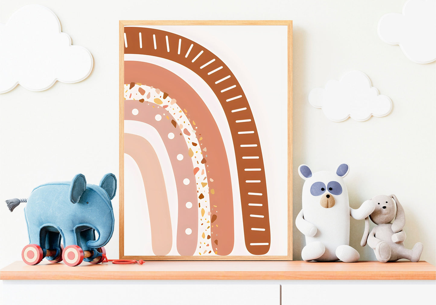 farbiges Regenbogen-Design für Kinderzimmer von justgoodmood - Poster Kinderzimmer Bilder Sonnenstrahlen Blumen Regenbogen Regen Herzen Mond Berge Gute Nacht I Wand Deko I Deko Print ohne Rahmen.