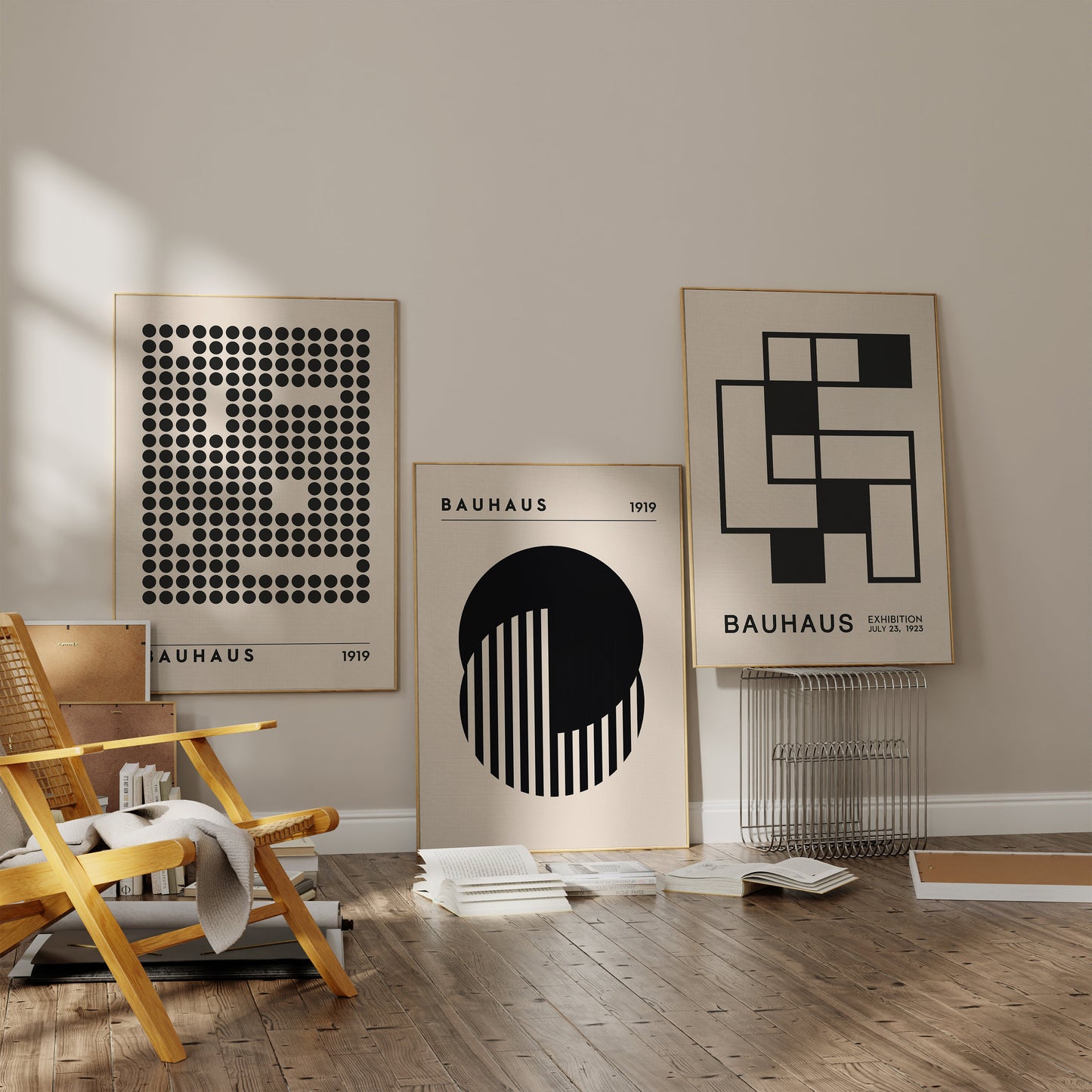 Bauhaus Wandkunst von justgoodmood, beeindruckende Poster in einem ansprechenden Wohnzimmer, ideal für kreative Innenraumgestaltung und als einzigartiges Geschenk.