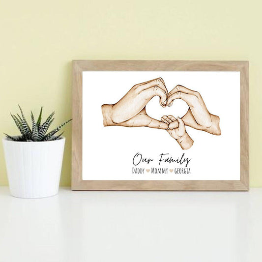 Poster Familie Personalisiert Hände Namen I Herz Zeichen I Verbundenheit I Deko Print ohne Rahmen - justgoodmood