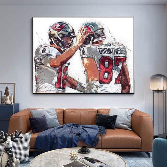 Poster Football Spieler Tom Brady & Gronkowski Amerikanische Football Superstars als Deko Print ohne Rahmen - justgoodmood