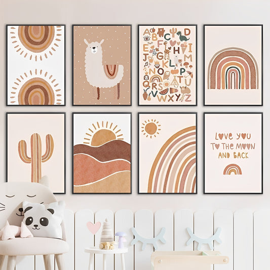 Poster Kinderzimmer Alpaka Regenbogen Kaktus Zeichentrick I Kinderzimmer Bilder I Wand Deko I Kunst Druck I Deko Print I ohne Rahmen - justgoodmood