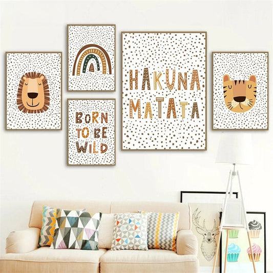 Poster Kinderzimmer Hakuna Matata Löwe Tiger gepunktet I Kinderzimmer Bilder I Wand Deko I Kunst Druck I Deko Print I ohne Rahmen - justgoodmood