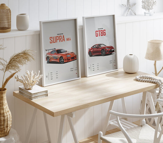 Poster Sportwagen TOYOTA SUPRA GT86 Klassiker Legenden I Geschenk für ihn I Wohnzimmmer & Büro I Wand Deko I Print ohne Rahmen - justgoodmood