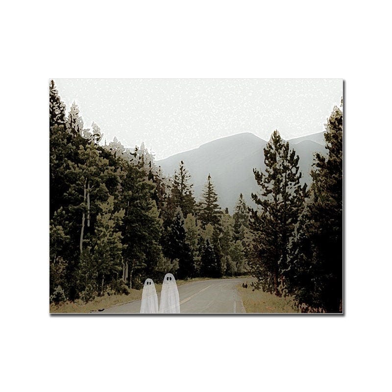 Poster Vintage Geister Landschaft und Ski Lift als Deko Print ohne Rahmen - justgoodmood