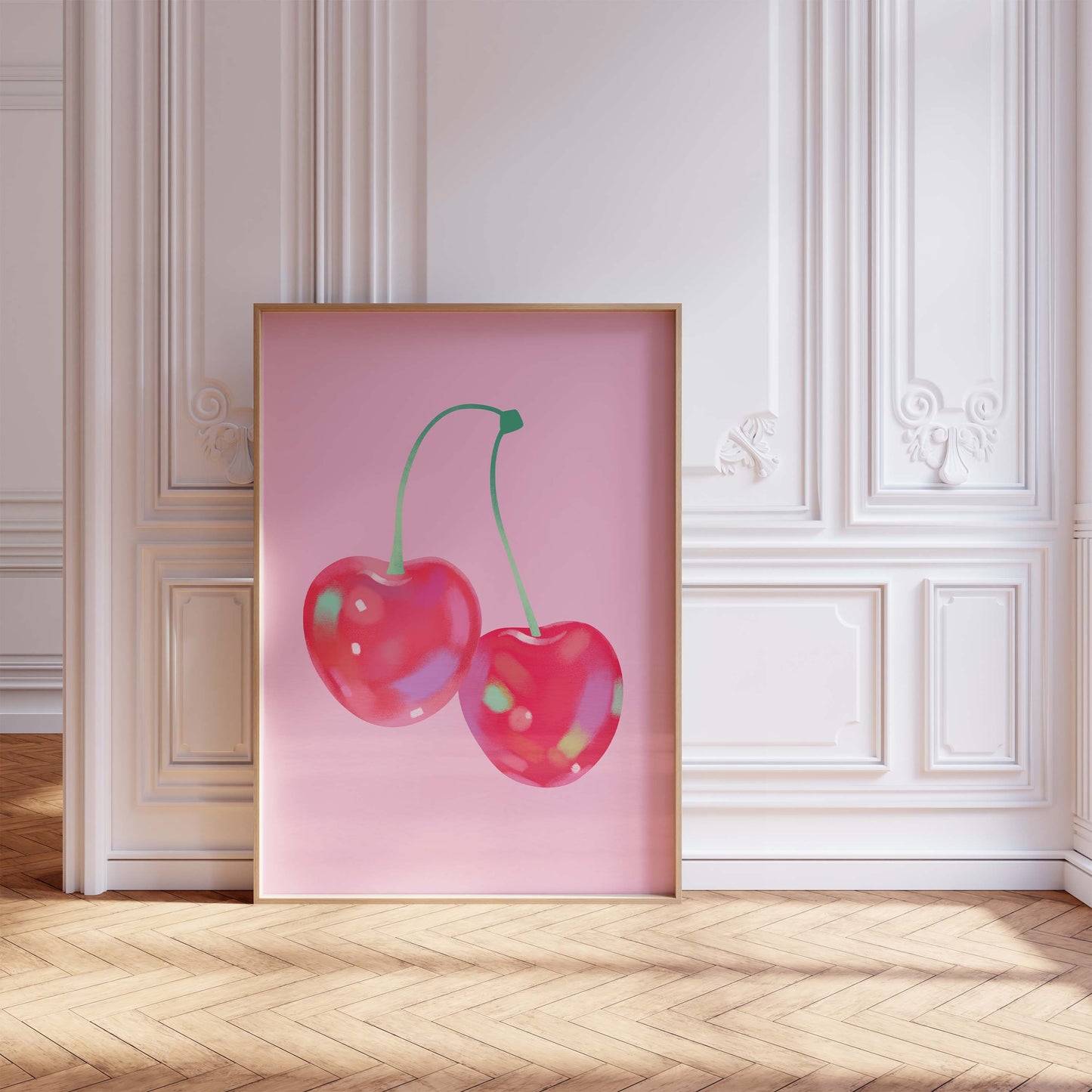 Kirschen Poster  · Rote Kirschen Illustration · Minimal Fruit Art · Ästhetische Wandkunst · Modernes Obst Design · Print ohne Rahmen