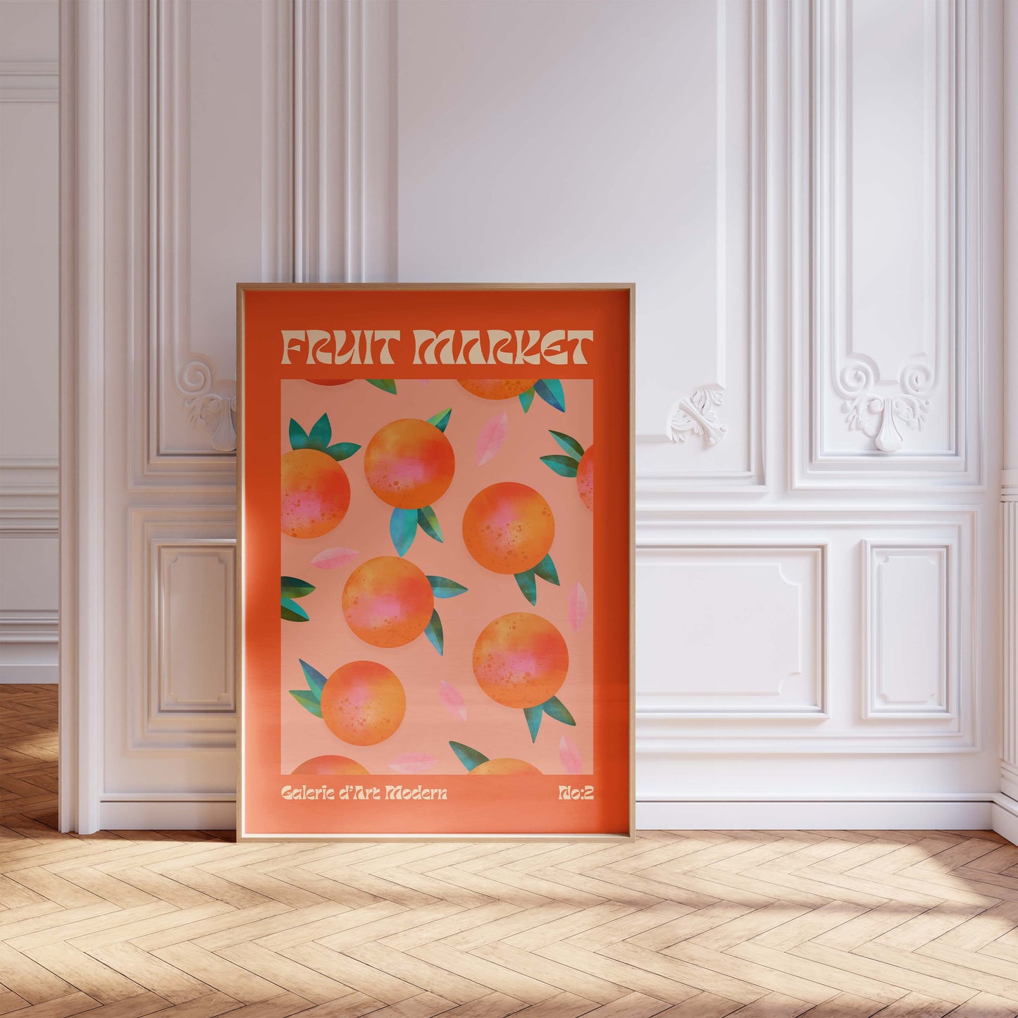 Fruit Market Poster · Orange Pattern Artwork · Retro Modern Illustration · Minimal Pop Art Design · Moderne Wandkunst · Print ohne Rahmen