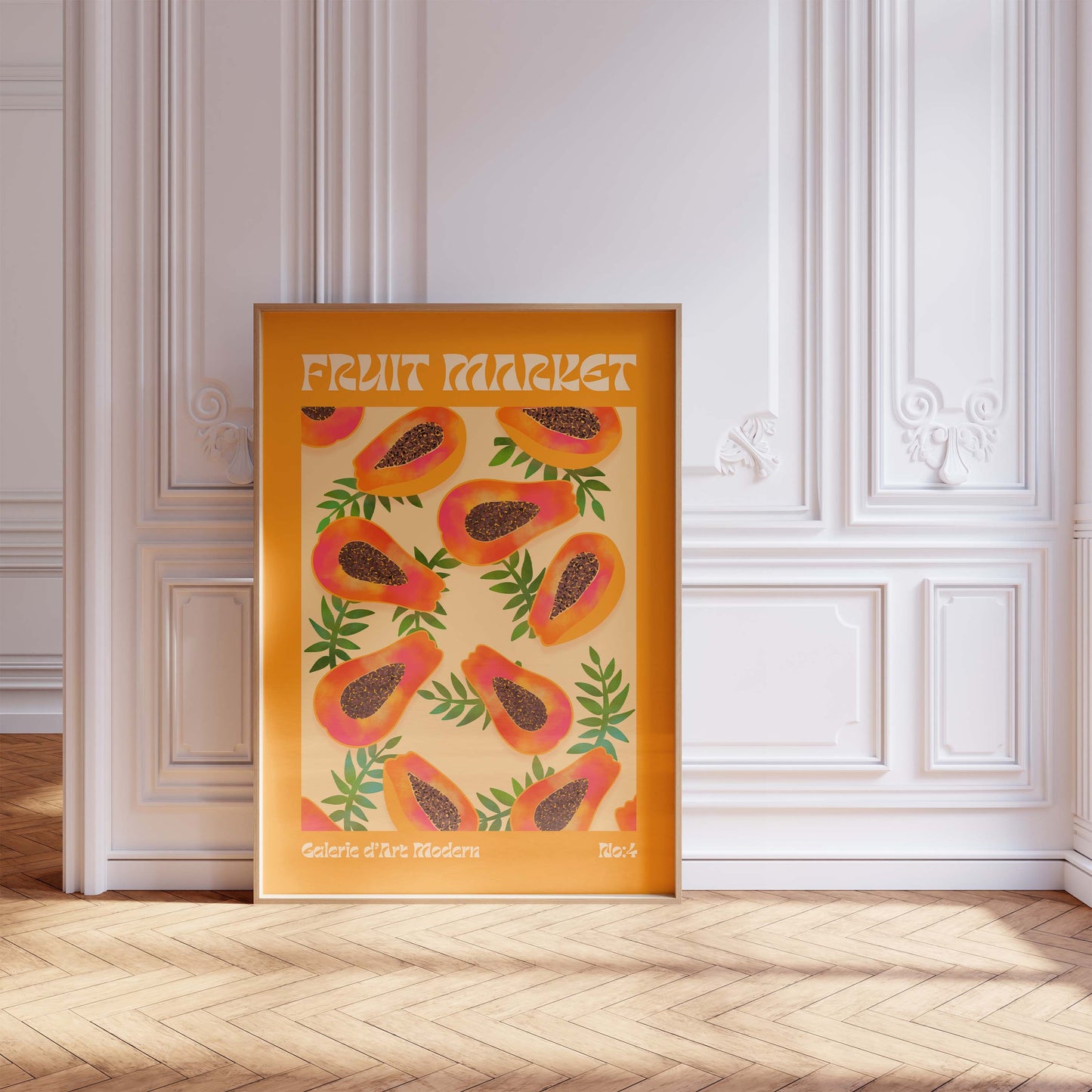 Fruit Market Poster · Papaya Pattern Artwork · Tropical Retro Illustration · Minimal Pop Art Design · Moderne Wandkunst · Print ohne Rahmen