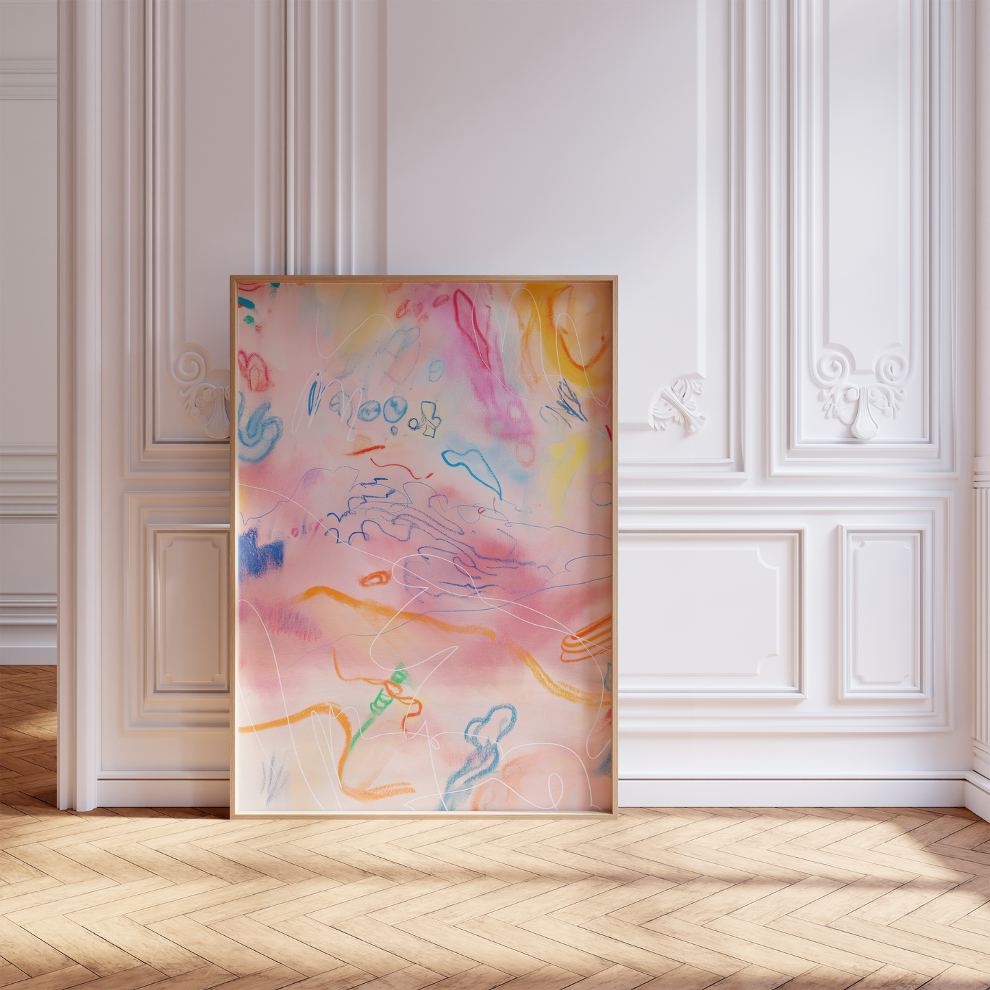 Abstrakte Poster · Wohnidee · Pastelltöne Farbflächen Künstlerische Pinselstriche · Dekoprint ohne Rahmen