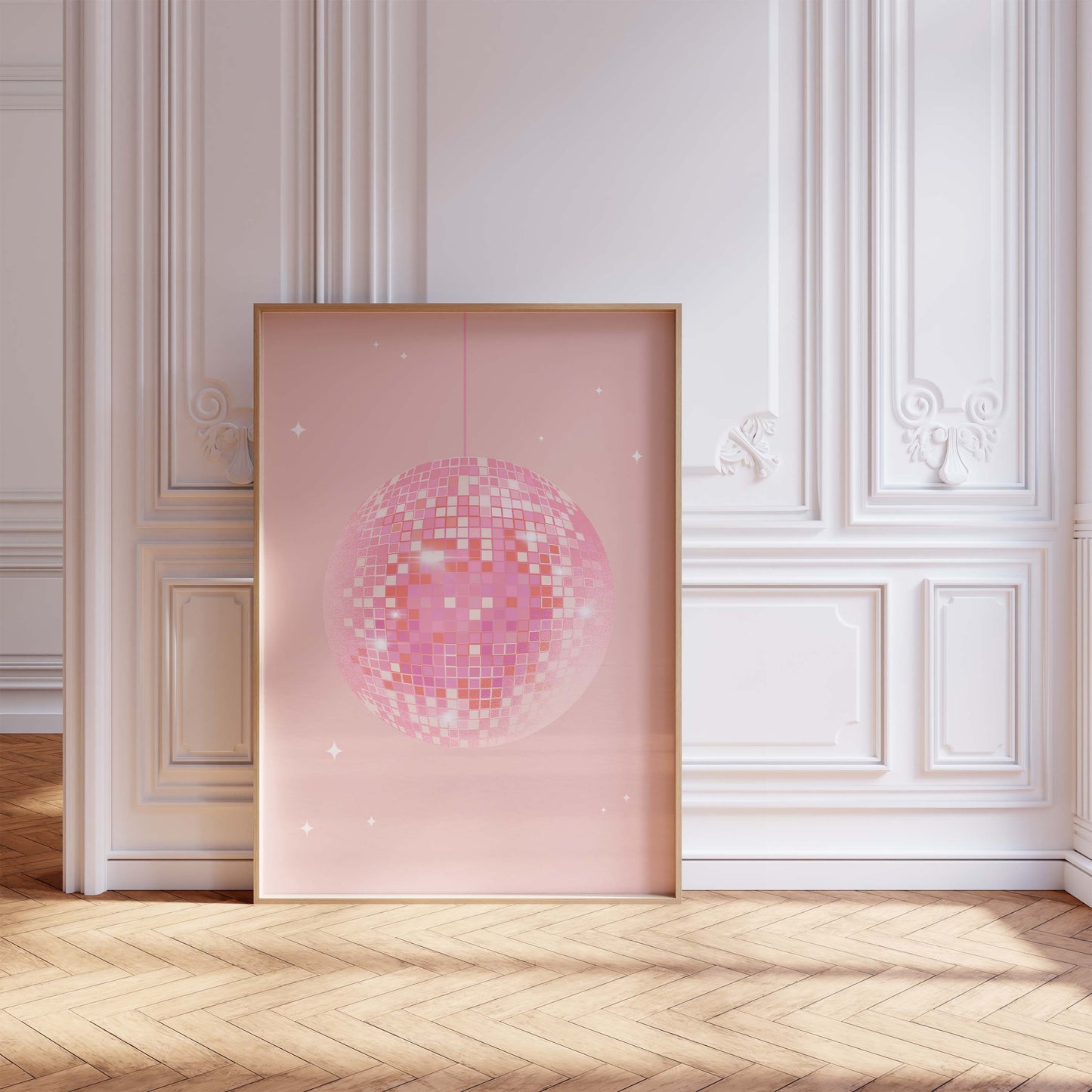Disco Kugel Poster · Pink Disco Ball · Retro Party Ästhetik · Glitzer Spiegelball Design · Vintage 70s Stil · Print ohne Rahmen