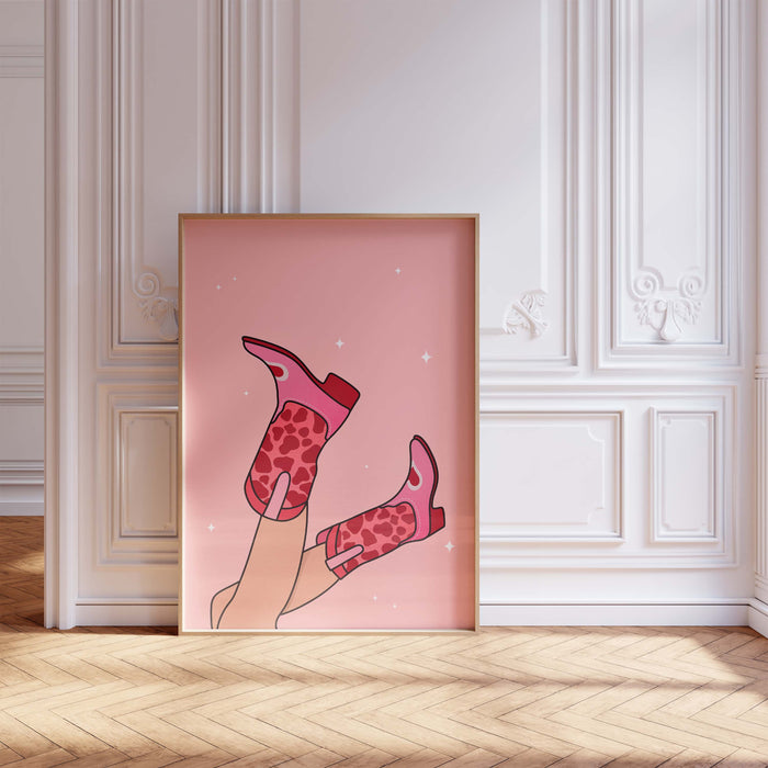 JUSTGOODMOOD Pink Boots Poster – Hochwertiger Cotton Art