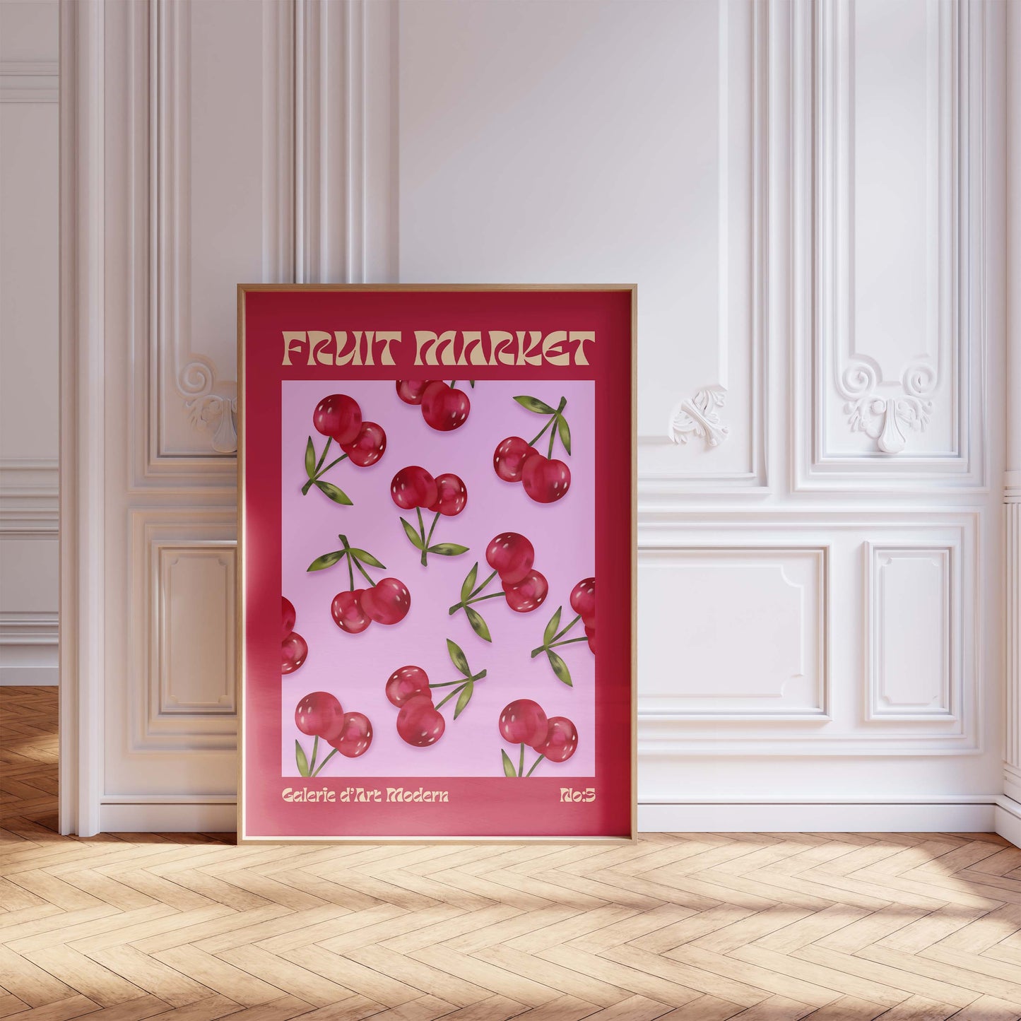 Fruit Market Poster  · Cherry Pattern Artwork · Retro Modern Illustration · Minimal Pop Art Design · Moderne Wandkunst · Print ohne Rahmen