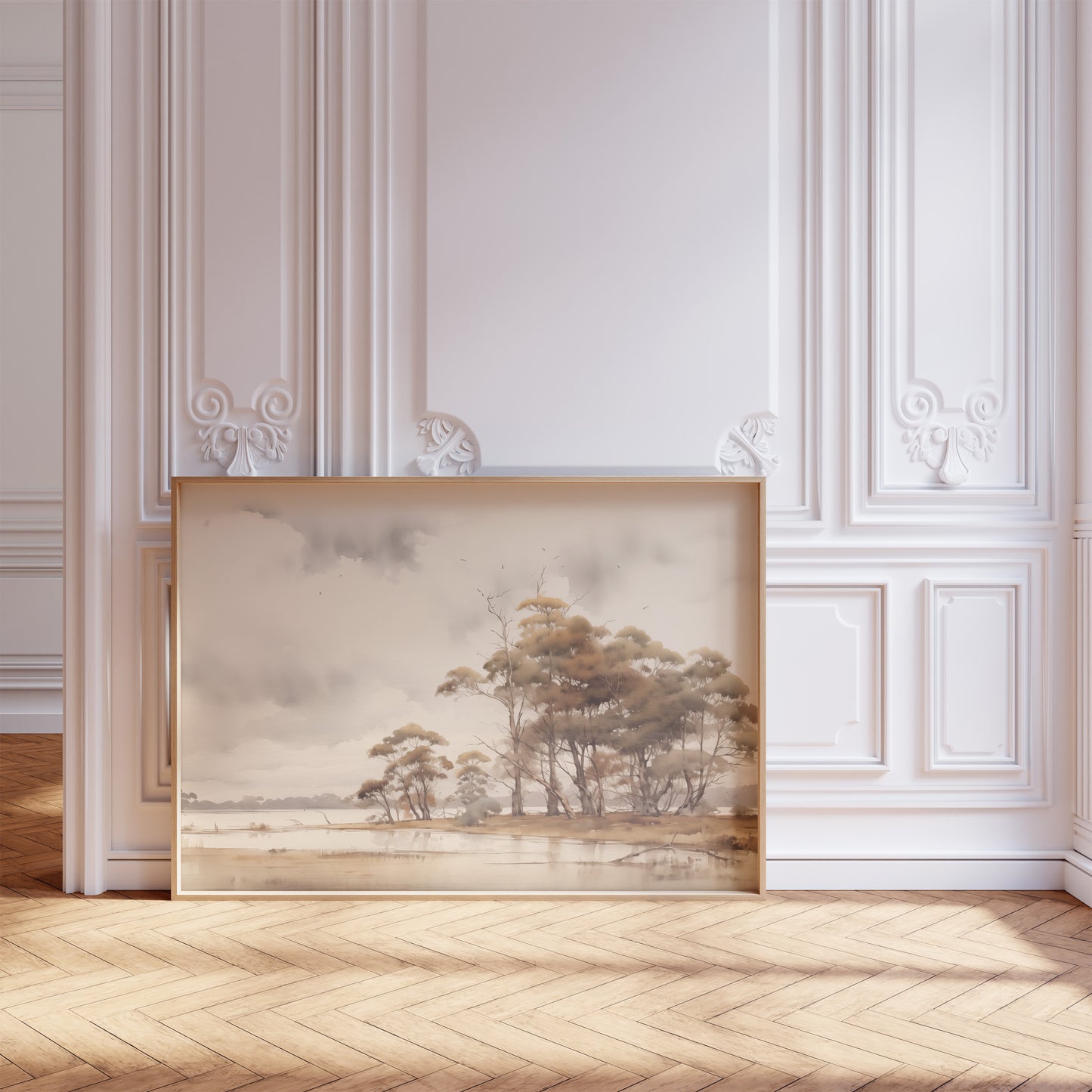 Landschaft Poster · Geschenkidee · See Wiesen Bäume Naturmalerei · Aquarell Wandkunst · Dekoprint ohne Rahmen