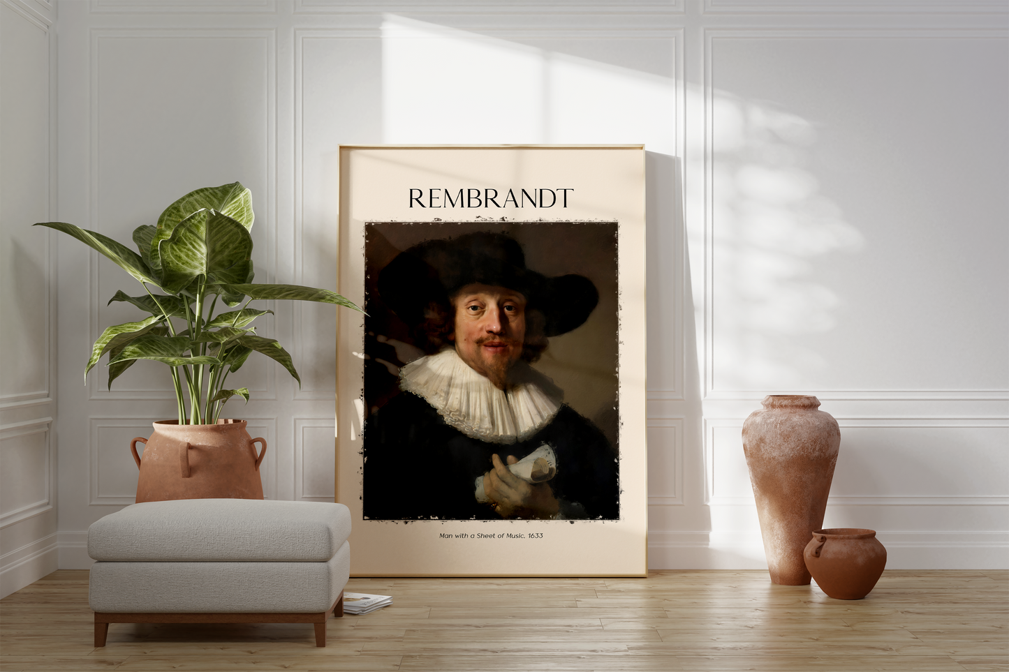 Rembrandt Poster · Geschenkidee · Barockes Porträt Mann mit Musikblatt Klassische Meisterwerk Wandkunst · Dekoprint ohne Rahmen