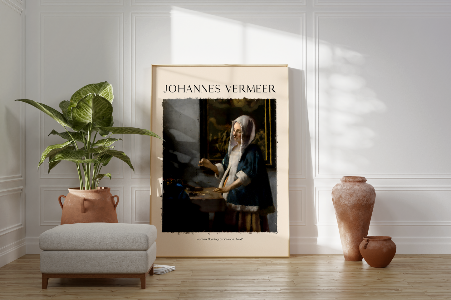 Johannes Vermeer Poster · Geschenkidee · Frau mit Waage Barockporträt Niederländische Meisterkunst · Dekoprint ohne Rahmen