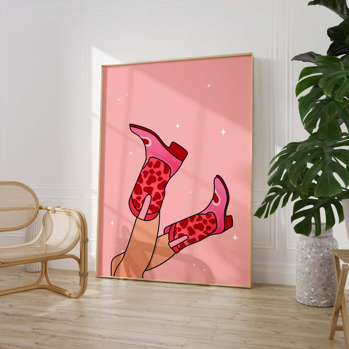 JUSTGOODMOOD Pink Boots Poster – Hochwertiger Cotton Art