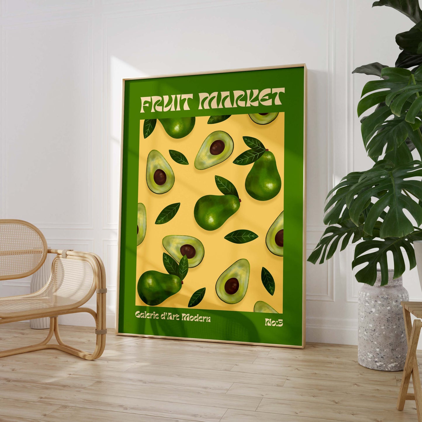 Fruit Market Poster · Avocado Pattern Artwork · Retro Modern Illustration · Minimal Pop Art Design · Moderne Wandkunst · Print ohne Rahmen